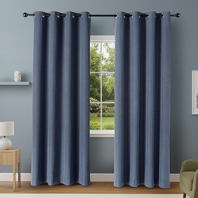 Amazon Basics 100% Blackout Curtains with Grommets, 2 Panels, 52 x 96 Inches, Navy