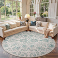 jinchan Torino Classic Floral Round Rug 8ft Vintage-Inspired Design 8’Circle Rug Machine Washable Ultra-Thin Low-Pile Non-Slip Indoor Carpet for Bedroom Dining Room Living Room