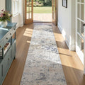 Washable Runner Rug for Hallway: 2.6x12 Neutral Modern Abstract Low Pile Area Rug with Non-Slip Backing - Carpet for Bedroom Kitchen Laundry Entryway Bathroom Indoor - Beige Blue