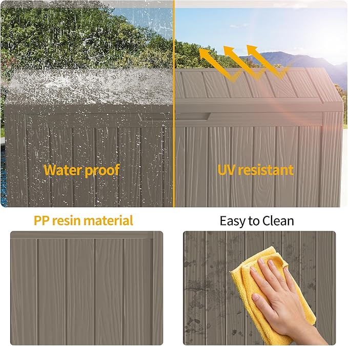 Outdoor Storage Box Waterproof, Lockable Resin 80 Gallon Deck Box Patio Storage Bin for Pool Accessories Cushion Furniture, Garden Tools, UV-Resistant Outside Delivery, Grey