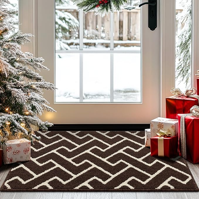 hicorfe Indoor Doormat,Front Back Door Mat Rubber Backing Non Slip Door Mats 24"x35" Absorbent Resist Dirt Entrance Doormat Inside Floor Mats for Entryway Washable Low-Profile(Light Brown)