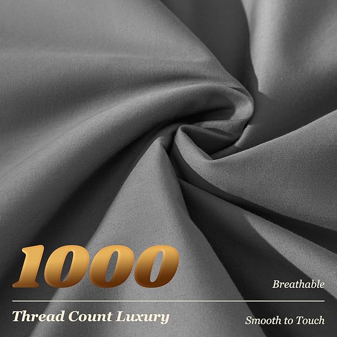 LBRO2M 1000 Thread Count 100% Egyptian Cotton Sheets Set,Full Size Bed Sheet 4 Piece Sets,Long Staple,16 Inches Deep Pocket,All Season,Bedding Super Soft Breathable,Sateen(Dark Grey)