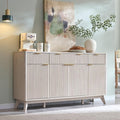 T4TREAM Large Buffet Sideboard Cabinet with Storages, 60" Fluted Modern Buffet Table Coffee Bar Wine Bar Storage Cabinet with 3 Drawers & 4 Doors for Dining Room, Living Room, Hallway(White Alder)