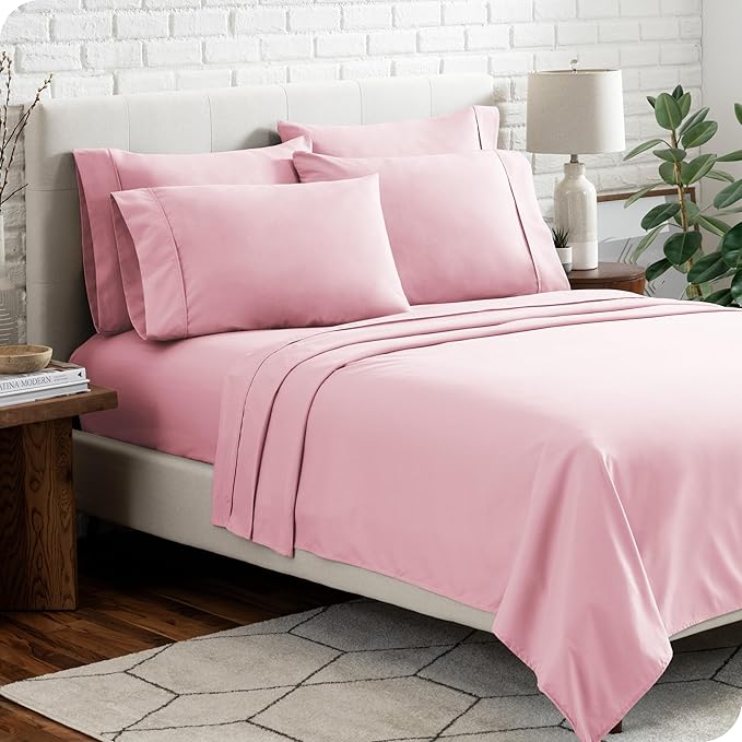 Bare Home Hotel Luxury Twin XL Sheet Set, Extra Soft - 4 Piece Set - Deep Pockets - Easy Fit - Cooling & Breathable - Wrinkle, Fade, Stain Resistant - Includes 2 Pillowcases (Twin XL, Light Pink)