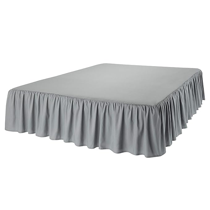 Amazon Basics Lightweight Ruffled Bed Skirt, Classic Style, Soft and Stylish 100% Microfiber with 16" Drop, Queen, Dark Grey, Solid (Pack of 8)