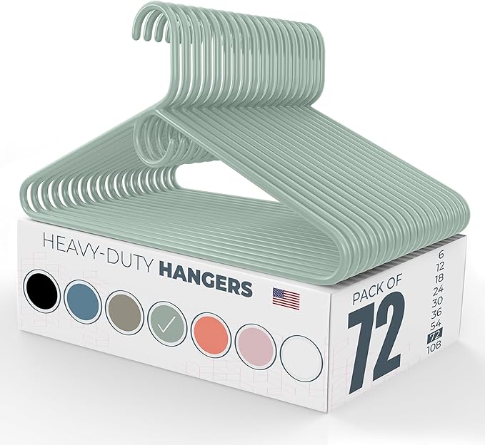 Neaties Heavy Duty Clothes Hangers 50+ Pack (72 Count) – Made in The USA – 8lb Capacity Plastic Hangers for Adult Clothing – Durable for Pants, Coats, Jackets, or Jeans – Mint