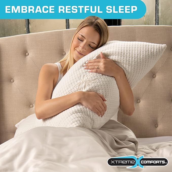 Xtreme Comforts Memory Foam Pillows Made in The USA - Queen Size, Slim Cooling Pillow for Sleeping on Side, Back & Stomach - Firm and Soft Bed Pillows