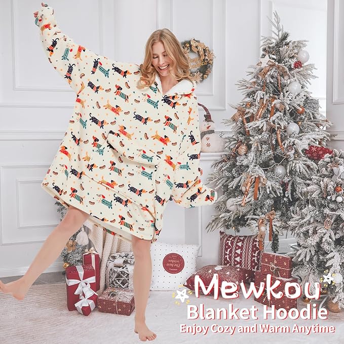 Wearable Blanket Hoodie for Adult,Oversized Sherpa Fleece Blanket Hoodie for Women Men,Dachshund