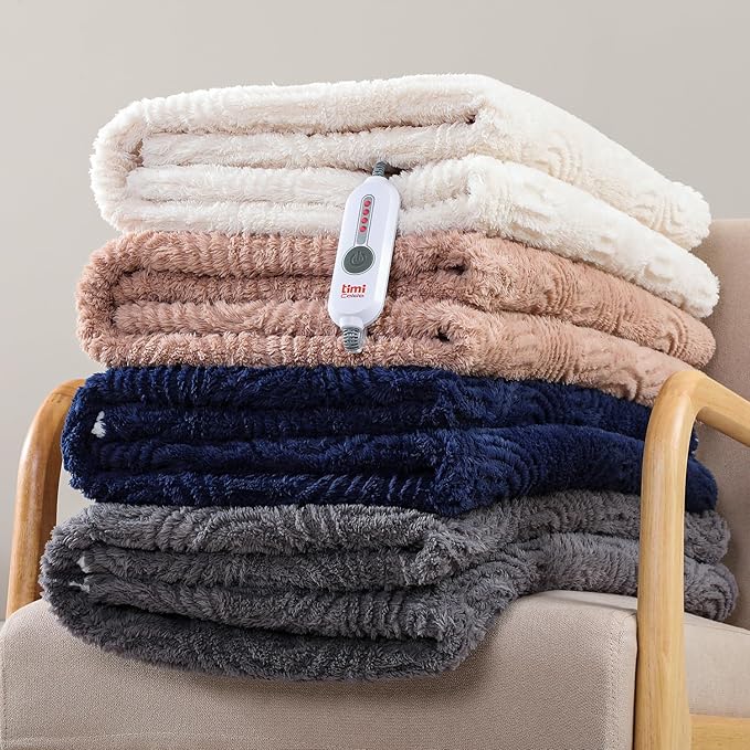 Heated Throw Blanket Electric - 50"x60" Cozy Soft Jacquard Heating Blanket with 4 Heat Levels & 4 Hours Auto-Off, Electric Throw with Overheating Protection, Warm Gifts, Brown