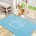 OLANLY Dog Door Mat for Muddy Paws 48x30, Paw Print Design, Absorbs Moisture and Dirt, Absorbent Non-Slip Washable Doormat, Quick Dry Chenille Mud Mat for Dogs, Entry Indoor Entryway Carpet, Blue