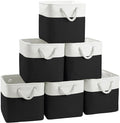 Large 11x11 Inch Cube Storage Bins with Cotton Handles for Closet, Shelves, Clothes, Towel (White/ Black-6 Pack)