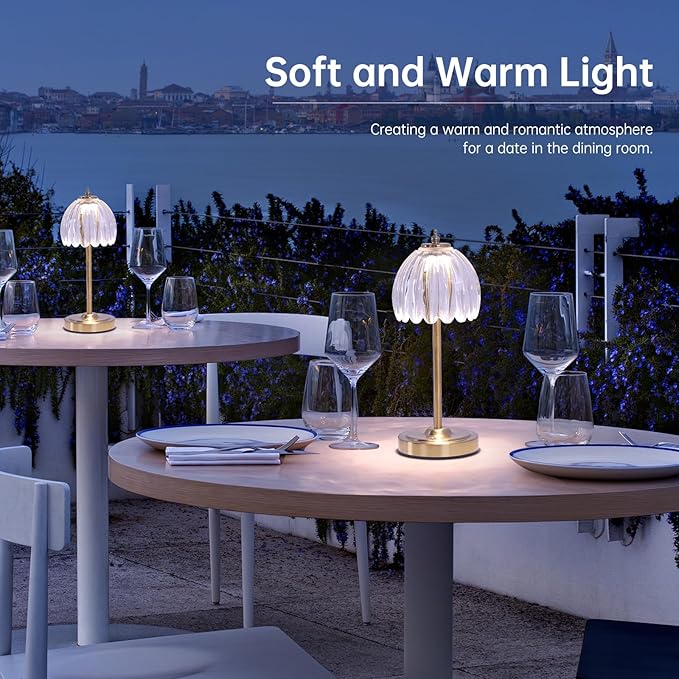 Tulip Table Lamp with 5000mAh Battery & Touch Control, Cordless Small Table Lamp with 3 Colors, Dimmable Rechargeable Table Lamps for Living Room, Bedroom, Desk, Bedside (Transparent Tulip)