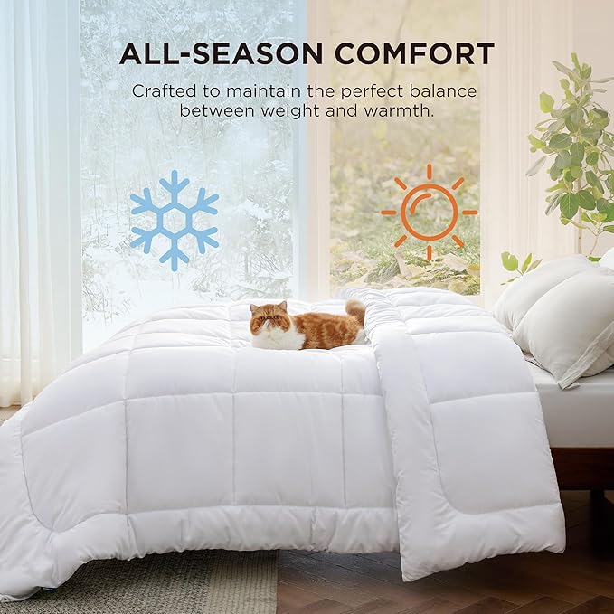 Bedsure Comforter Duvet Insert - Quilted Comforters Oversize Queen Size, All Season Duvet, GentleSoft Down Alternative Bedding, with 8 Tabs, Gifts for Women/Men, White, Oversize Queen 98 x 98 Inches