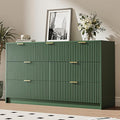 Green 7 Drawer Dresser for Bedroom, 55.9" Wide Modern Fluted Dresser with Gold Metal Handles, Wide Chest of Drawers for Bedroom, Living Room, Entryway, Hallway