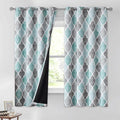 Beauoop 100% Blackout Curtains 63 Inches Long 2 Panels for Bedroom Living Room Aqua Grey Moroccan Geo Room Darkening Thermal Insulated Soundproof Grommet Top Window Treatments Drapes, 50x63 Set of 2