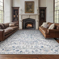 jinchan Lima 8x10 Machine Washable Area Rugs for Living Room - Vintage Floral Stain Resistant Low Pile Ultra-Thin Non Slip Accent Rug for Bedroom Kitchen Dining Room Home Office (8x10ft, Blue)
