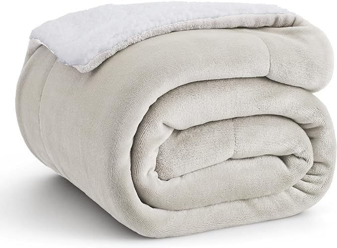 Bedsure GentleSoft Sherpa Fleece Throw Blanket for Couch - Thick and Warm Throw for Women and Men, Soft Fuzzy Plush Blanket for Winter, Linen, 50x60 Inches
