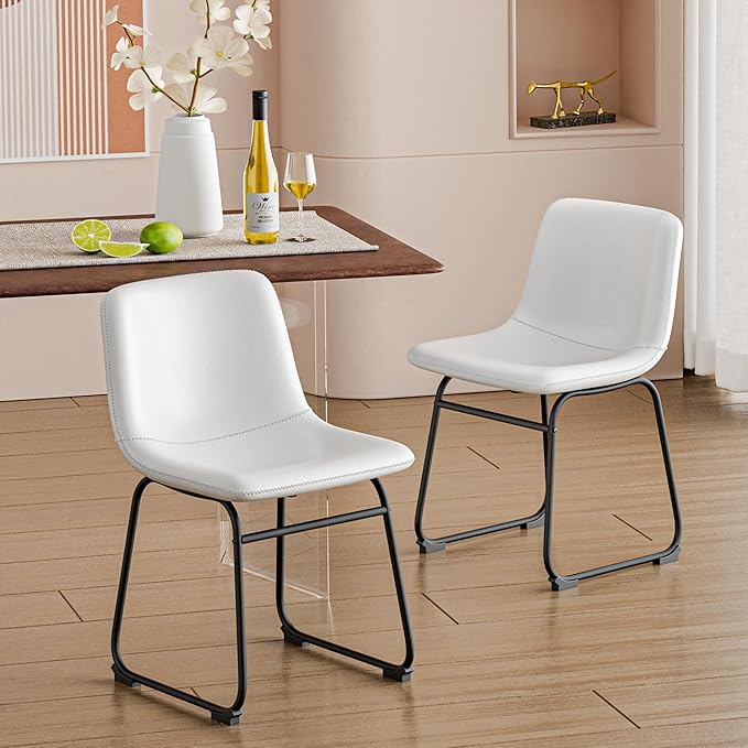 Dining Chairs Set of 4, 18 Inch Kitchen Chairs with Back, Faux Leather Dining Room Chairs with Metal Legs for Home, Bistro Coffee Shops (White)