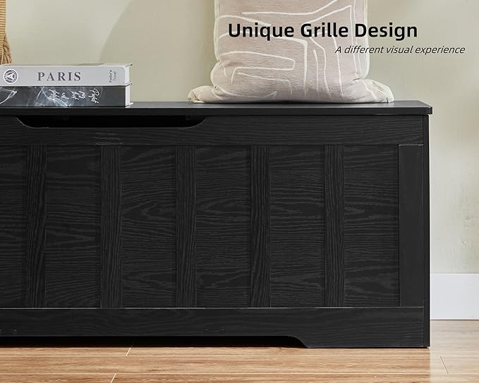 51.2" Storage Chest Extra Large,Storage Bench with 2 Safety Hinges,Shoe Bench,51.2 * 15.7 * 19.1 inches,Wooden Trunk for Bedroom,livingroom,entryway,Supports 220 lb,Easy Assembly(Black).
