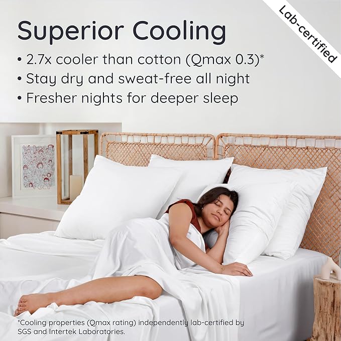 Bambaw 100% Viscose Derived from Bamboo Fitted Sheet Twin Size, 15’’ Deep Pocket Twin White Fitted Sheet Only, Cooling Fitted Sheet Twin Size, Breathable & Soft Fitted Sheet with Corner Straps (White)