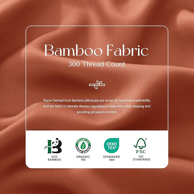 Queen Size,Rayon Derived from Bamboo,Cooling Bed Pillowcases Only,Silky Soft,Breathable Bedding Pillow Cases(Caramel,20x30 inches)