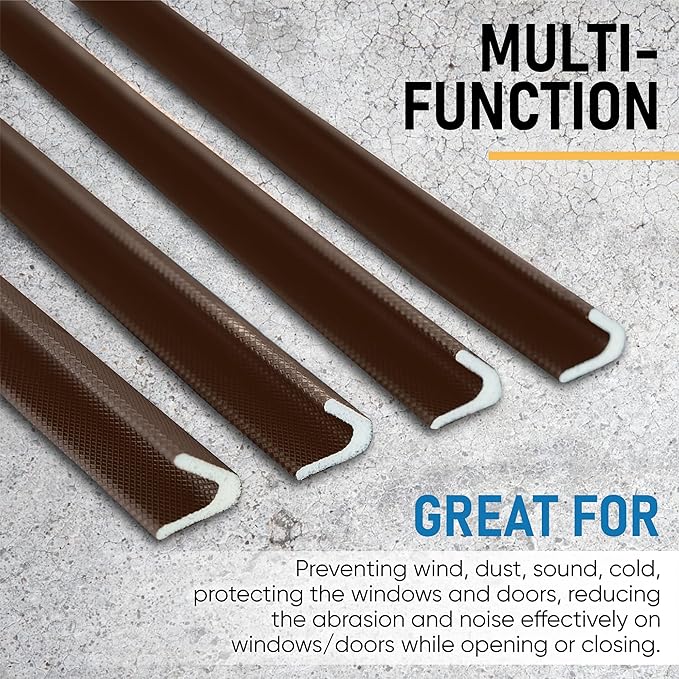 Adhesive V Shape Weatherstrip, Weather Stripping Door Seal Strip Foam Door Frame Insulation Side Jamb Bottom Groove Gap Filler Soundproof V Weatherstripping (Dark Brown, 1/2 in x 1/2 in x 26 Ft)