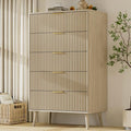 LYNSOM Fluted 5 Drawers Dresser, 45" Tall Modern Chest of Drawers with Curved Profile Design and Metal Handle, Wood Drawer Organizer for Bedroom, Living Room, Hallway, Entryway, Beige