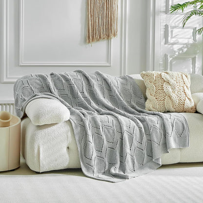 Longhui bedding Chunky Cotton Knit Throw Blanket for Couch, Sofa, Bed, or Chair, Decorative Breathable Fall Cable Knit Blanket 60 x 80 Inches, Large Medium Weight Grey