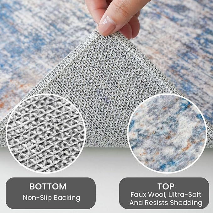 IOHOUZE Abstract Runner Rug 3x20 Ft Extra Long Washable Runners for Hallways, Non Slip Kitchen Runner Printed Faux Wool Entryway Runner Indoor, Modern Abstract Floor Carpet for Hall Stair, Blue Rust