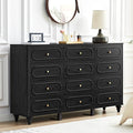12 Drawer Fluted Dresser for Bedroom, Mid Century Modern Chest of Drawers, Wood Storage Small Dresser Organizer for Bedroom Living Room Hallway Closet, Black