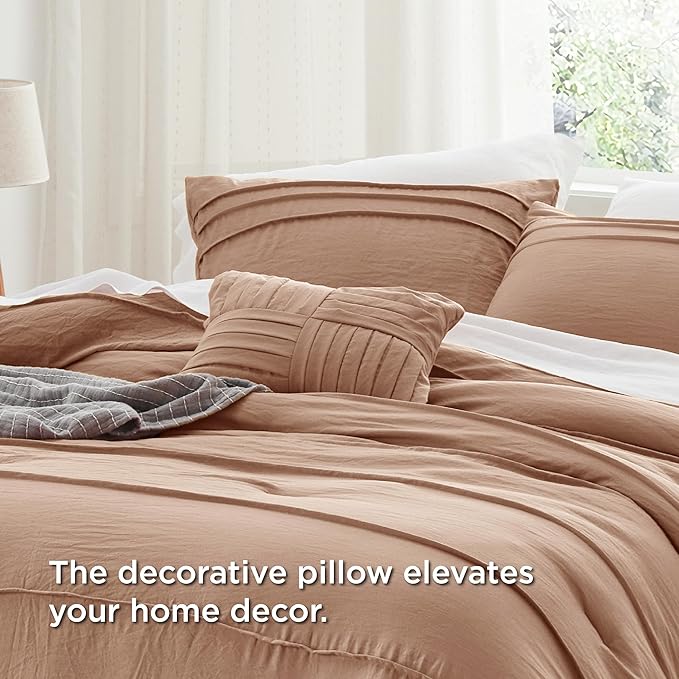 Bedsure California King Comforter Set - 4 Pieces Pinch Pleat Bed Set, Taupe Boho Bedding for All Season, 1 Soft Comforter, 2 Pillowcases, 1 Decorative Pillow