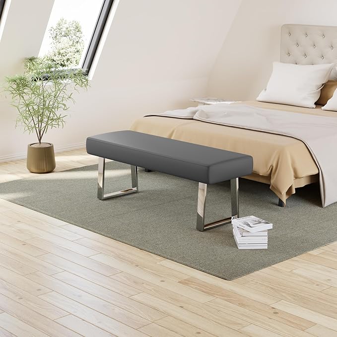 JIEXI Bedroom Bench, Bed end upholstered Bench, Indoor Corner Small Footstool with Metal Legs, for Kitchen entryway Dining Room and Living Room Window