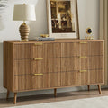 LYNSOM 55" Wide Fluted Dresser for Bedroom with 6 Drawer, Modern Chest of Drawers with Curved Profile Design and Metal Handles, Wood Dresser TV Stand & Storage Organizer for Living Room, Walnut