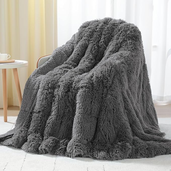 Uttermara Weighted Blanket 20 LBS Queen Size for Adults, Sherpa Fleece Weighted Blanket with Luxury Long Fur, Fluffy Cozy Warm Sherpa Plush Heavy Throw Blankets for Sofa Bed, 60 x 80 inches, Gray