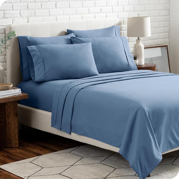 Bare Home Hotel Luxury Twin XL Sheet Set, Extra Soft, 4 Piece Set, Deep Pockets, Easy Fit, Cooling & Breathable, Wrinkle, Fade, Stain Resistant, Includes 2 Pillowcases (Twin XL, Coronet Blue)