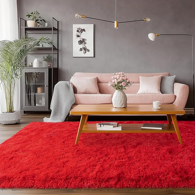 Red Rug 8x10 Carpet for Living Room, Soft Large Shag Rugs for Bedroom, Fluffy Fuzzy Modern Indoor Floor High Pile Area Rug for Kids Room Dorm Home Decor