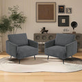Oversized Accent Chair for Living Room Cozy Reading Chairs Mid-Century Modern Accent Chairs Armchair with Metal Legs Single Sofa Chair for Home Office (Set-of-2, Chenille Fabric- Dark Grey)