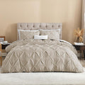 Litanika Oatmeal Pinch Pleat Duvet Cover King, 3 Pieces Pintuck Soft Microfiber Bedding Set with Zipper Closure & Corner Ties(104x90Inch-1 Duvet Cover, 2 Pillowcases)