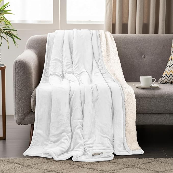 Utopia Bedding Sherpa Blanket Queen Size (White, 90x90 Inches) - Soft Plush Fleece Reversible Blanket for Bed, Sofa, Couch, Camping and Travel