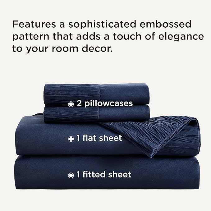 Bedsure California King Sheets Navy - Soft Sheets for California King Size Bed, 4 Pieces Hotel Luxury California King Sheet Sets, Easy Care Polyester Microfiber Cooling Bed Sheet Set
