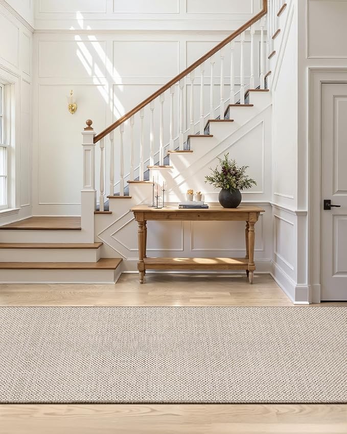 Color&Geometry Door Mat 3'x8' Runner Rug with Rubber Backing, Non Slip Washable Hallway Rug, Carpet Runners for Hallway Living Room Bedroom, Beige (Rolled-up NO Creases)