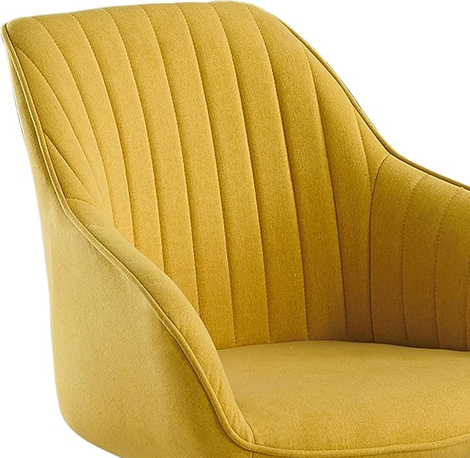 Zouron Mid Century Modern Swivel Accent Chair, Vanity Chair with Wooden Legs, Upholstered Arm Chair No Wheels, Accent Side Chair for Small Space Home Office Living Room Bedroom, Citrine