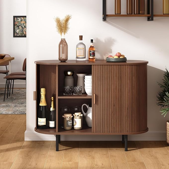 ONBRILL 40" Sideboard Buffet Cabinet with Storage, Storage Cabinet with Sliding Door & Adjustable Shelf, Modern Accent Coffee Bar Console Table for Kitchen, Entryway, Walnut