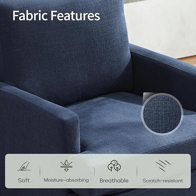 VKNOW Mid-Century Accent Chair, No Tools Assembly Required, Modern Upholstered Polyester Armchair for Living Room,Comfy Reading Accent Chairs with Wood Legs for Bedroom, Navy Blue