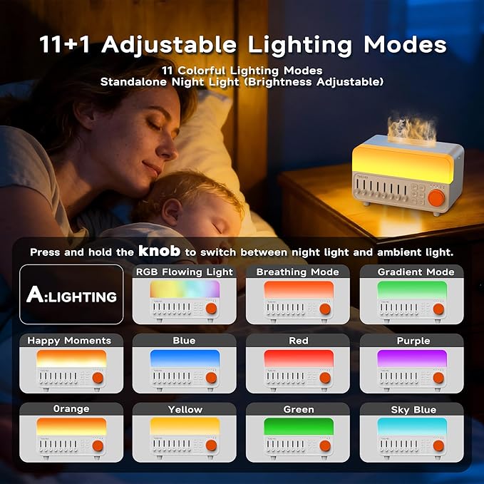 2026 4-in-1 Aroma Essential Oil Diffuser with Bluetooth Speaker Function, Humidifier, 12 Colors Night Light with 8 Nature Sounds, White Noise & Timer for Bedroom, Baby, Adults, and Kids (White)