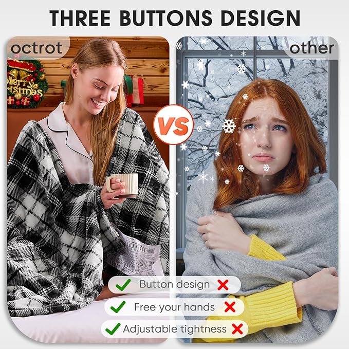 OCTROT Black Electric Heated Blanket King Size, 90X100 Black Blanket with Dual Control&10 Heats Levels&Timer for Bed,Large Plaid Sherpa Heating Blankets Warmer Gifts for Grandma Women Adults,Washable
