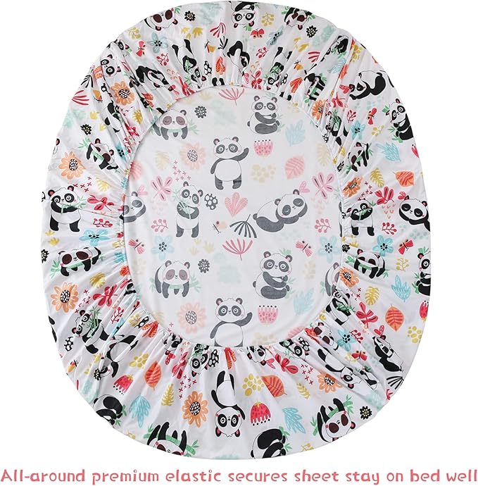 JSD Panda Kids Sheet Set Full Size, 4 Piece Floral Printed Microfiber Bed Sheets Deep Pocket