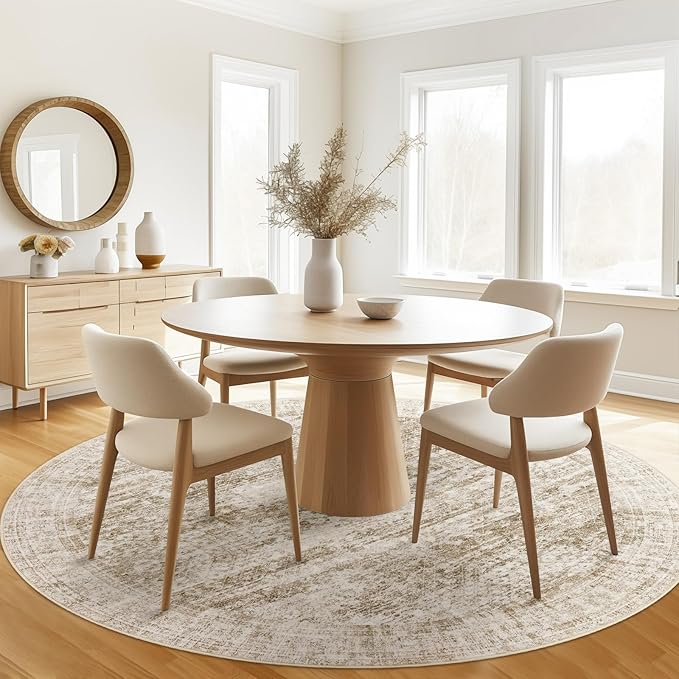 6x6 Brown Round Rug 6ft Living Room Circle Rug Vintage Round Area Rug Non Slip Indoor Carpet for Dining Room Bedroom