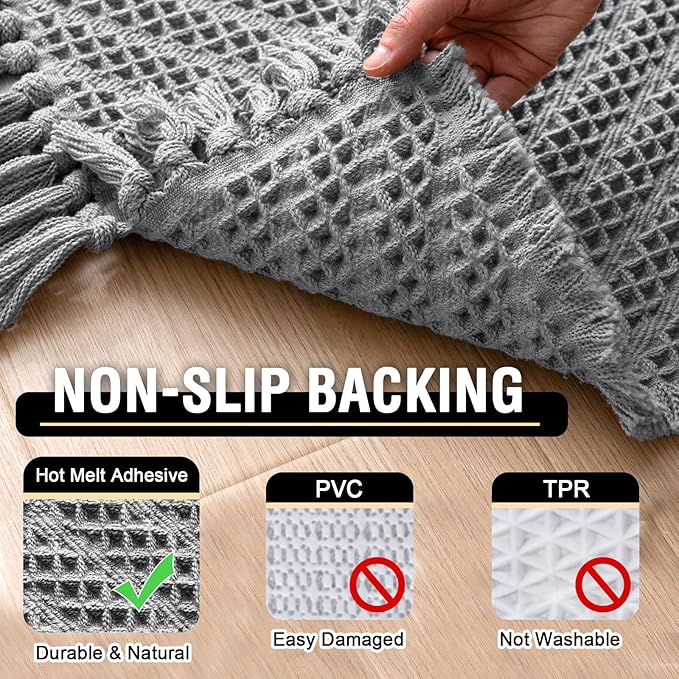 H.VERSAILTEX Waffle Bath Mat Super Absorbent Boho Bath Mat Non Slip Bath Rugs for Bathroom Floor Machine Washable Dry Fast Bathroom Rugs with Tassels, 24" x 36", Dove