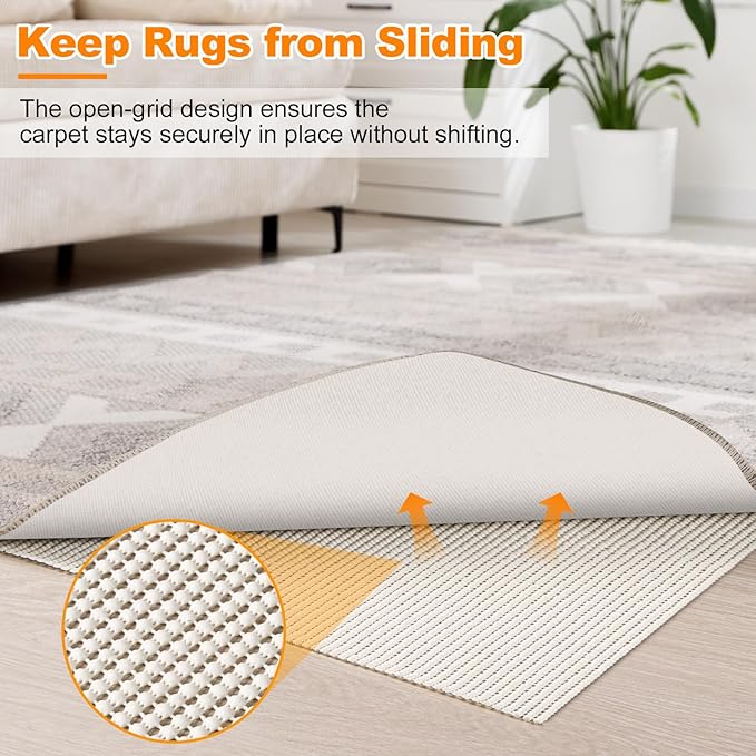 Songrey Non-Slip Rug Pad 8x11 FT, Extra Thick Carpet Pads for Hard Surfaces, Prevents Sliding and Secures Rugs, Provides Floor Protection with Comfort Cushioning